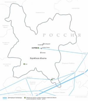 Схема магистральных газопроводов вКировской области